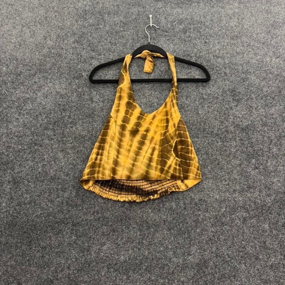 JH Brown Tie Dye Halter Top Womens Medium Gold Brown Festival Boho Y2K